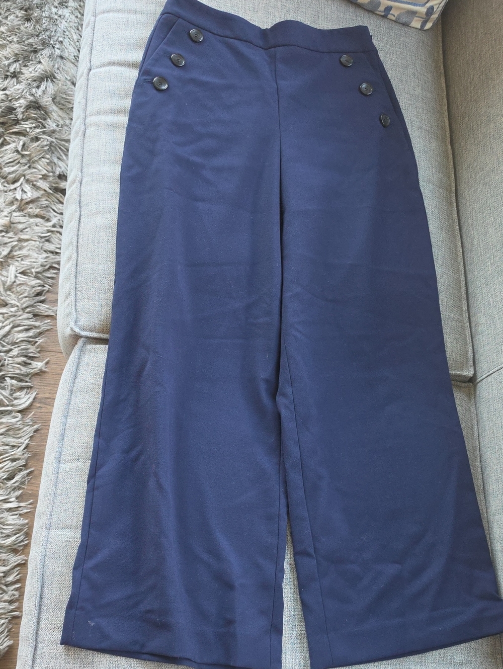 Navy Wide-Leg Sailor Button Cropped Ankle Pants